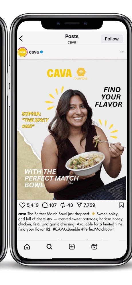 CAVA x Bumble Instagram ad — Sophia 