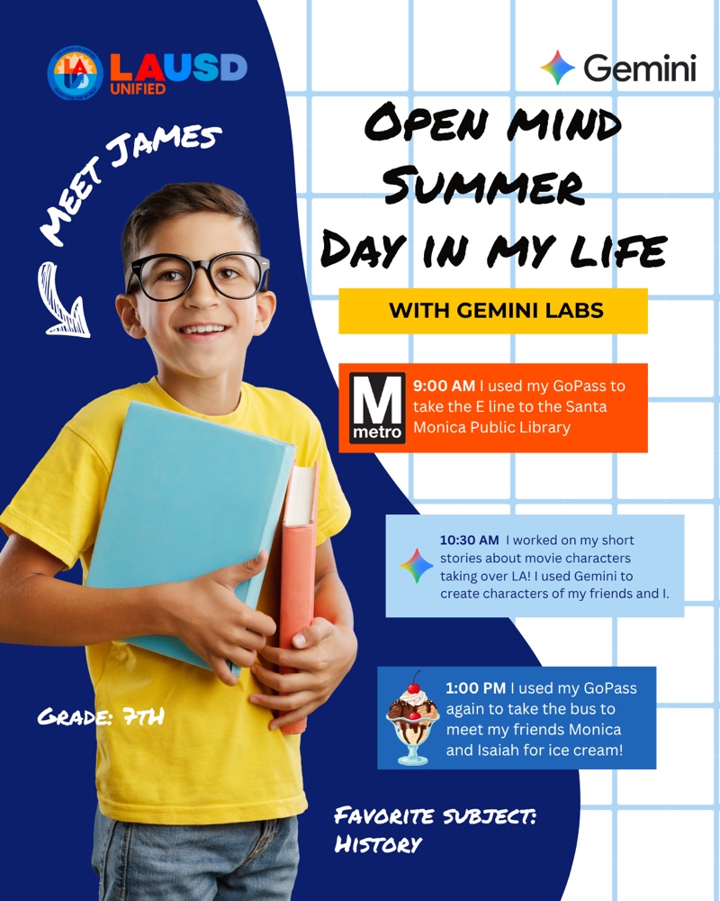 Day in the life Instagram post following a student named James using Gemini Labs