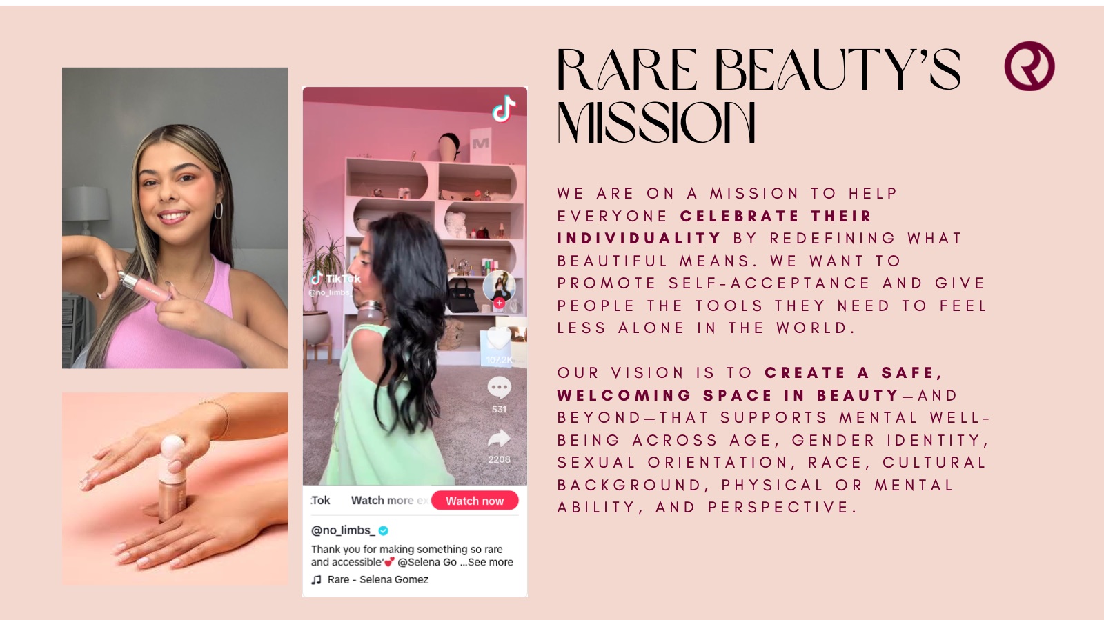 Slide 3: Rare Beauty's mission
