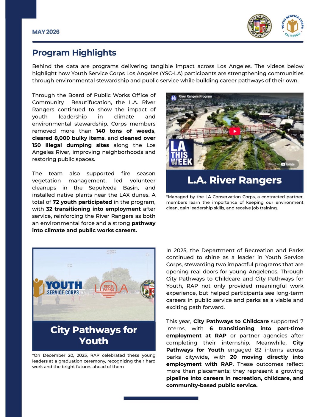 Slide 7: Program Highlights: L.A. River Rangers & City Pathways for Youth