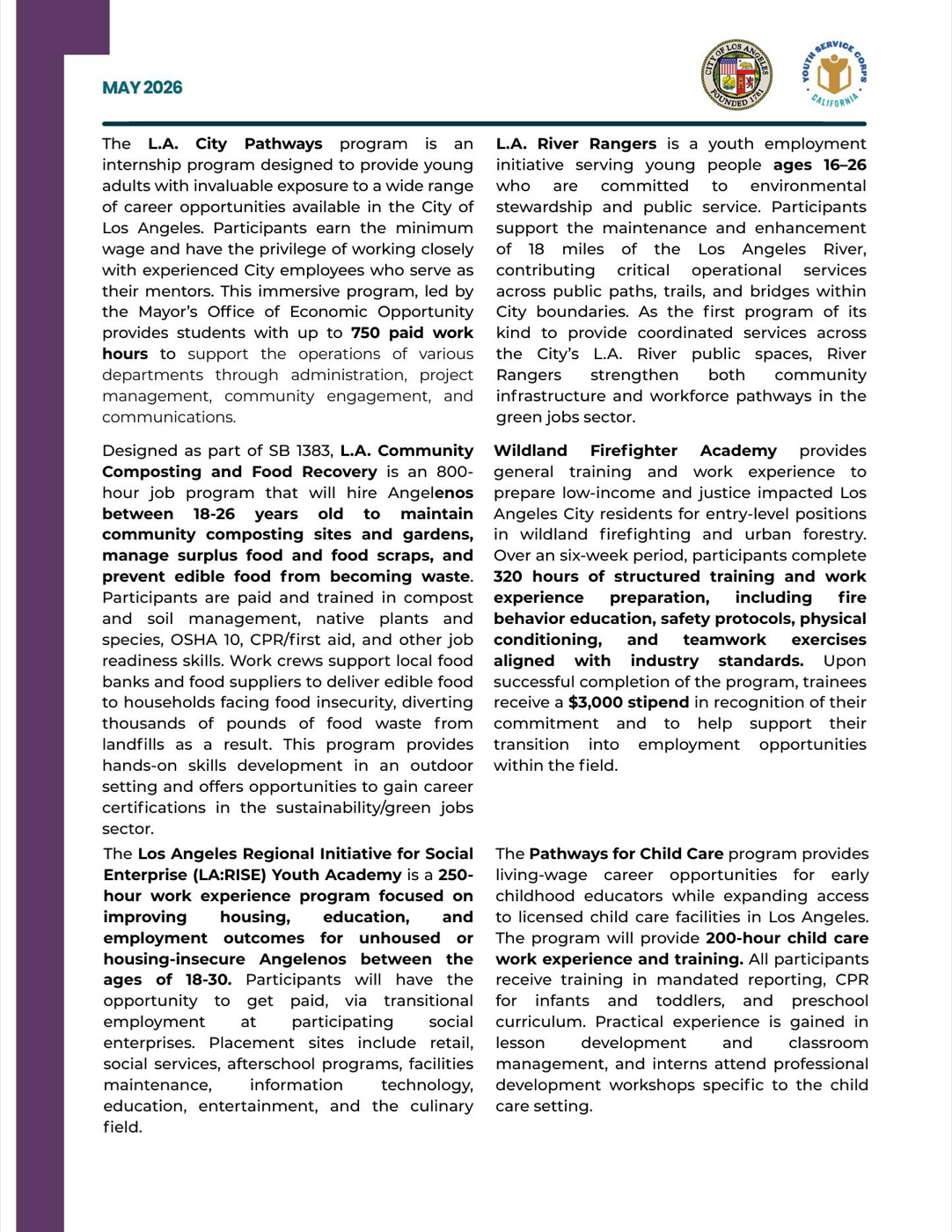 Slide 10: Appendix: Program Descriptions (II)