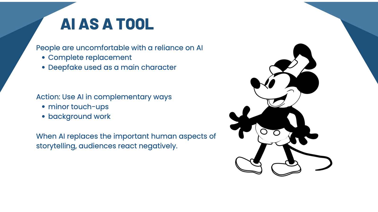 Slide 18: Recommendation — AI as a tool, not a replacement